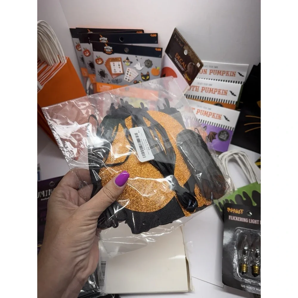 Halloween Party Decor Lot Pumpkins Witch Yard Luminaries Treat Bags Tattoos Saw